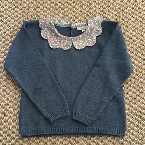 Floral Collar Blue Sweater for little girls